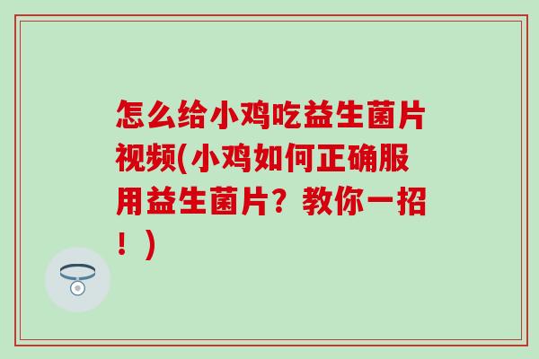怎么给小鸡吃益生菌片视频(小鸡如何正确服用益生菌片？教你一招！)