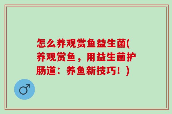 怎么养观赏鱼益生菌(养观赏鱼，用益生菌护肠道：养鱼新技巧！)