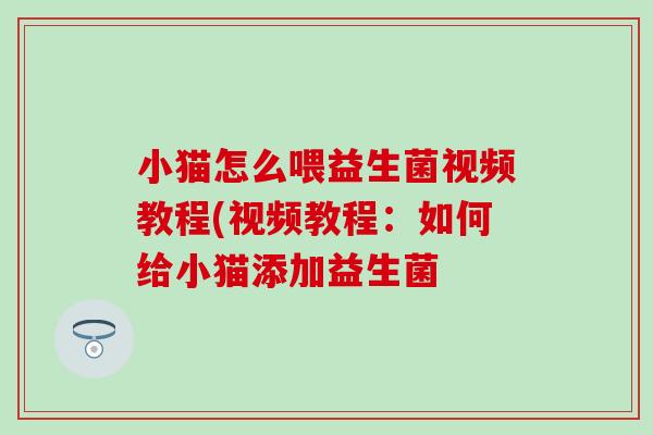 小猫怎么喂益生菌视频教程(视频教程：如何给小猫添加益生菌