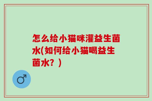 怎么给小猫咪灌益生菌水(如何给小猫喝益生菌水？)