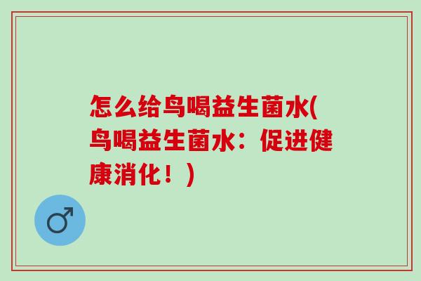 怎么给鸟喝益生菌水(鸟喝益生菌水：促进健康消化！)