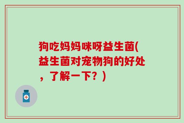 狗吃妈妈咪呀益生菌(益生菌对宠物狗的好处，了解一下？)