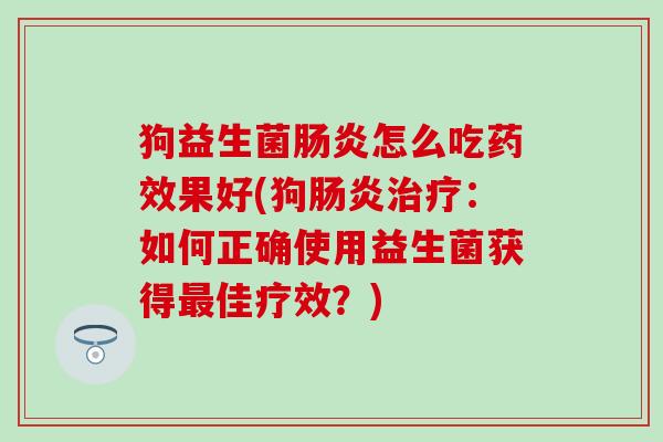 狗益生菌怎么吃果好(狗：如何正确使用益生菌获得佳疗效？)