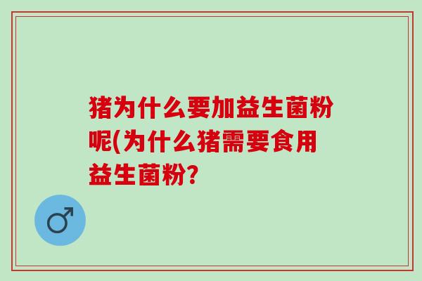 猪为什么要加益生菌粉呢(为什么猪需要食用益生菌粉？