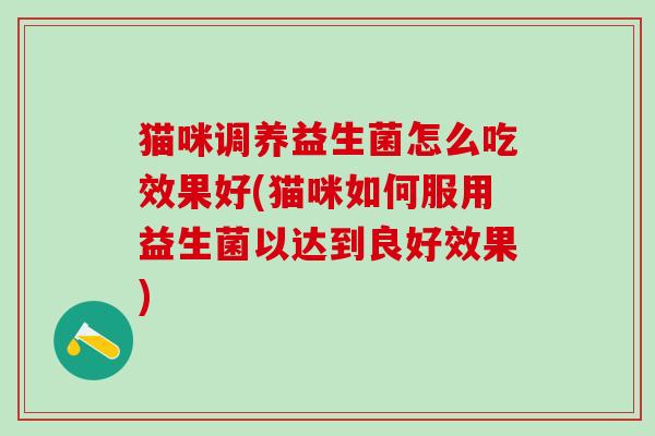 猫咪调养益生菌怎么吃效果好(猫咪如何服用益生菌以达到良好效果)