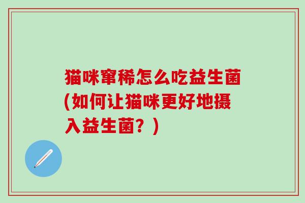 猫咪窜稀怎么吃益生菌(如何让猫咪更好地摄入益生菌？)