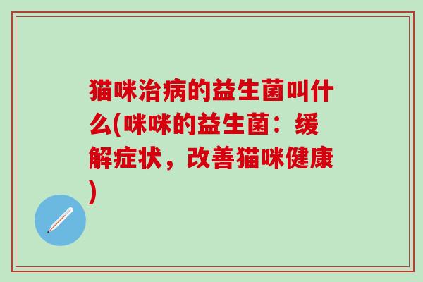 猫咪的益生菌叫什么(咪咪的益生菌：缓解症状，改善猫咪健康)