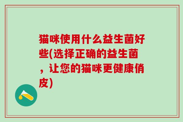 猫咪使用什么益生菌好些(选择正确的益生菌，让您的猫咪更健康俏皮)