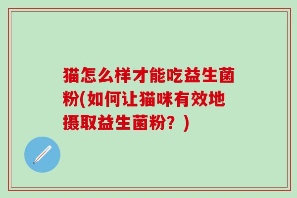 猫怎么样才能吃益生菌粉(如何让猫咪有效地摄取益生菌粉？)