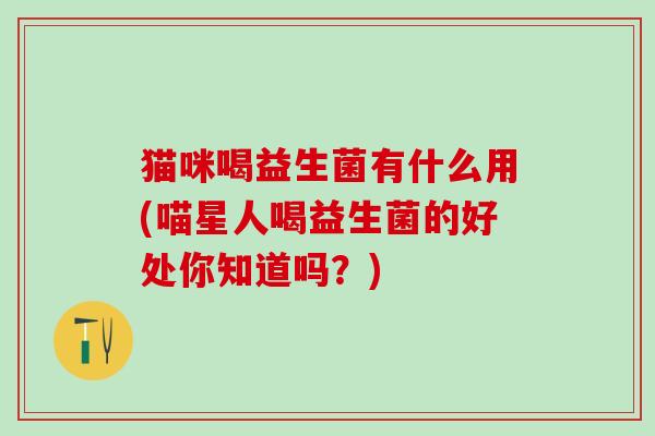 猫咪喝益生菌有什么用(喵星人喝益生菌的好处你知道吗？)