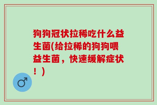 狗狗冠状拉稀吃什么益生菌(给拉稀的狗狗喂益生菌，快速缓解症状！)