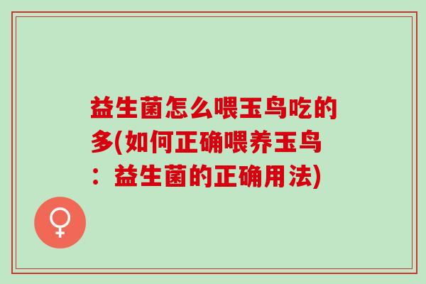 益生菌怎么喂玉鸟吃的多(如何正确喂养玉鸟:益生菌的正确用法) 益生菌怎么喂玉鸟吃的多(如何正确喂养玉鸟:益生菌的正确用法)