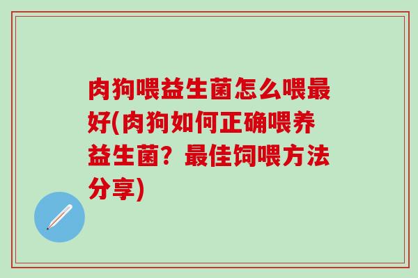 肉狗喂益生菌怎么喂好(肉狗如何正确喂养益生菌？佳饲喂方法分享)
