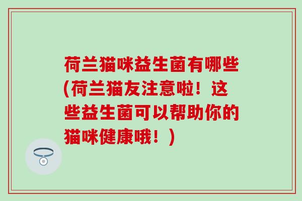 荷兰猫咪益生菌有哪些(荷兰猫友注意啦！这些益生菌可以帮助你的猫咪健康哦！)