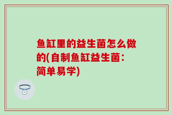 鱼缸里的益生菌怎么做的(自制鱼缸益生菌：简单易学)