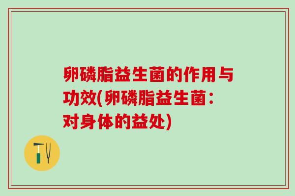 卵磷脂益生菌的作用与功效(卵磷脂益生菌：对身体的益处)