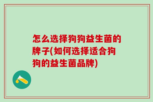 怎么选择狗狗益生菌的牌子(如何选择适合狗狗的益生菌品牌)