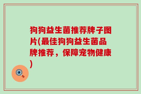 狗狗益生菌推荐牌子图片(佳狗狗益生菌品牌推荐，保障宠物健康)