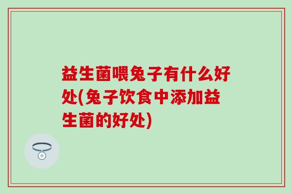 益生菌喂兔子有什么好处(兔子饮食中添加益生菌的好处)