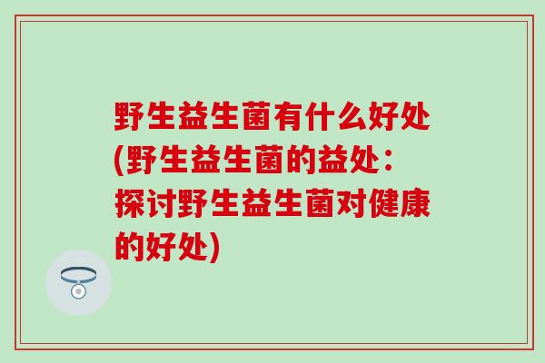 野生益生菌有什么好处(野生益生菌的益处：探讨野生益生菌对健康的好处)