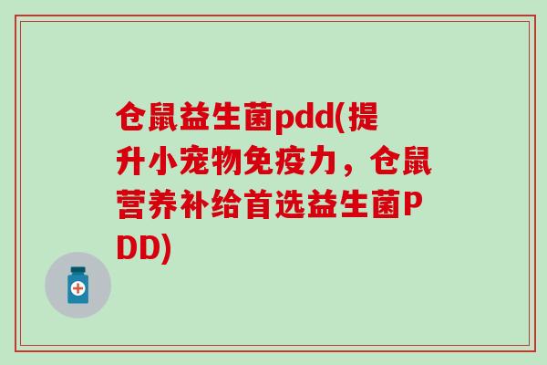 仓鼠益生菌pdd(提升小宠物力，仓鼠营养补给首选益生菌PDD)