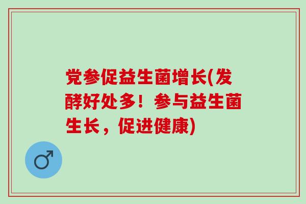 党参促益生菌增长(发酵好处多！参与益生菌生长，促进健康)