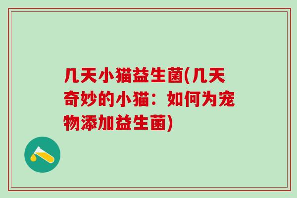 几天小猫益生菌(几天奇妙的小猫：如何为宠物添加益生菌)