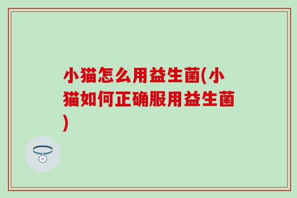小猫怎么用益生菌(小猫如何正确服用益生菌)