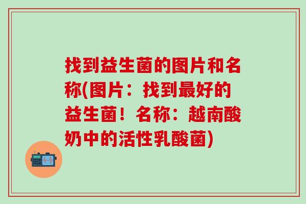 找到益生菌的图片和名称(图片：找到好的益生菌！名称：越南酸奶中的活性乳酸菌)