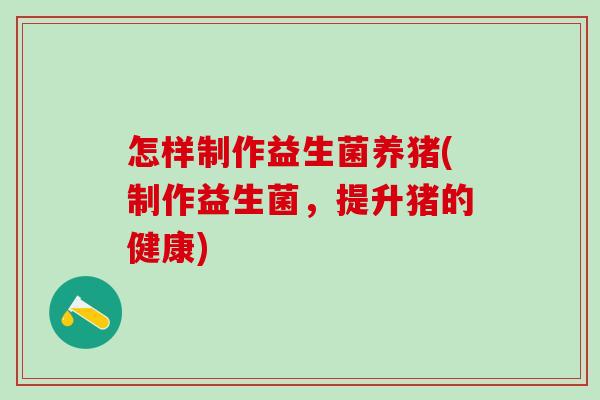 怎样制作益生菌养猪(制作益生菌，提升猪的健康)