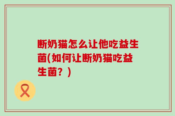 断奶猫怎么让他吃益生菌(如何让断奶猫吃益生菌？)
