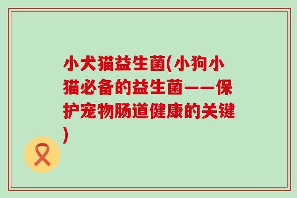 小犬猫益生菌(小狗小猫必备的益生菌——保护宠物肠道健康的关键)