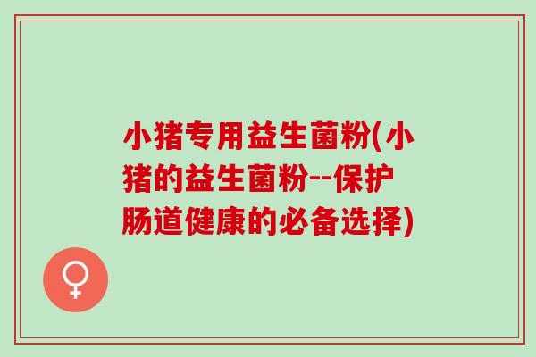 小猪专用益生菌粉(小猪的益生菌粉--保护肠道健康的必备选择)