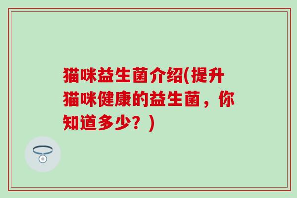 猫咪益生菌介绍(提升猫咪健康的益生菌，你知道多少？)