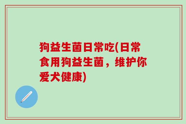 狗益生菌日常吃(日常食用狗益生菌，维护你爱犬健康)