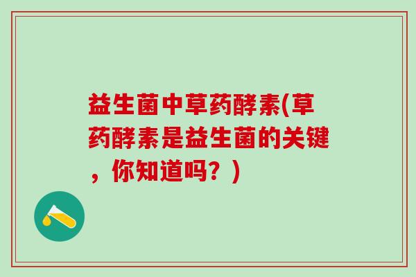 益生菌中草药酵素(草药酵素是益生菌的关键，你知道吗？)