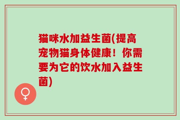 猫咪水加益生菌(提高宠物猫身体健康！你需要为它的饮水加入益生菌)