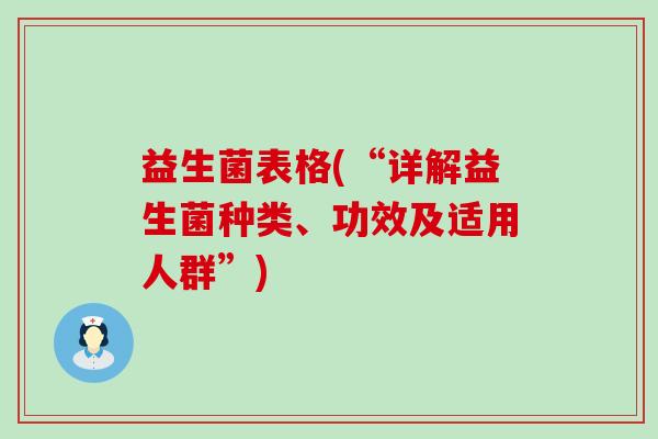 益生菌表格(“详解益生菌种类、功效及适用人群”)