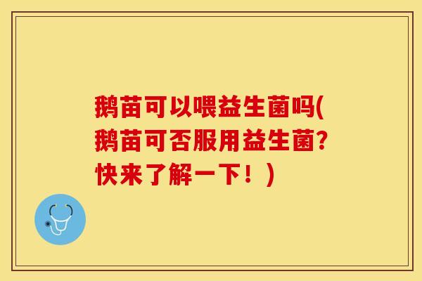 鹅苗可以喂益生菌吗(鹅苗可否服用益生菌？快来了解一下！)