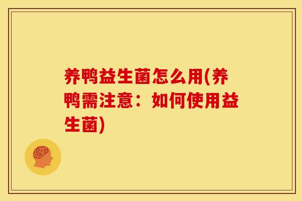 养鸭益生菌怎么用(养鸭需注意：如何使用益生菌)
