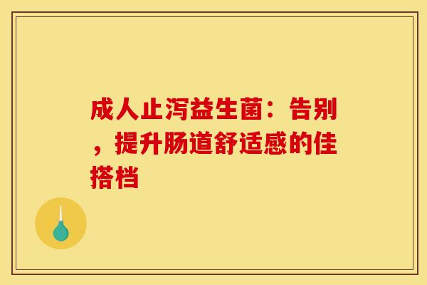 成人止泻益生菌：告别，提升肠道舒适感的佳搭档
