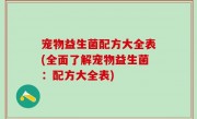 宠物益生菌配方大全表(全面了解宠物益生菌：配方大全表)