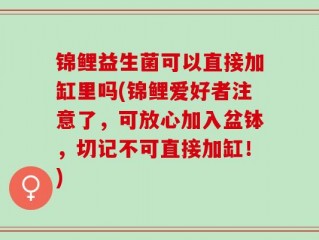 锦鲤益生菌可以直接加缸里吗(锦鲤爱好者注意了，可放心加入盆钵，切记不可直接加缸！)