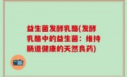 益生菌发酵乳酪(发酵乳酪中的益生菌：维持肠道健康的天然良药)