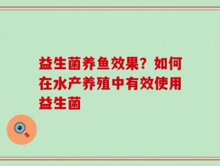 益生菌养鱼效果？如何在水产养殖中有效使用益生菌