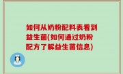 如何从奶粉配料表看到益生菌(如何通过奶粉配方了解益生菌信息)