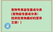 宠物专用益生菌成分表(宠物益生菌成分表！找到你宠物最好的营养之源！)