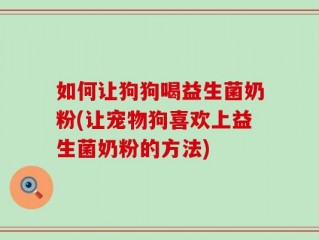 如何让狗狗喝益生菌奶粉(让宠物狗喜欢上益生菌奶粉的方法)