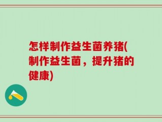 怎样制作益生菌养猪(制作益生菌，提升猪的健康)