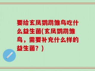 要给玄凤鹦鹉雏鸟吃什么益生菌(玄凤鹦鹉雏鸟，需要补充什么样的益生菌？)